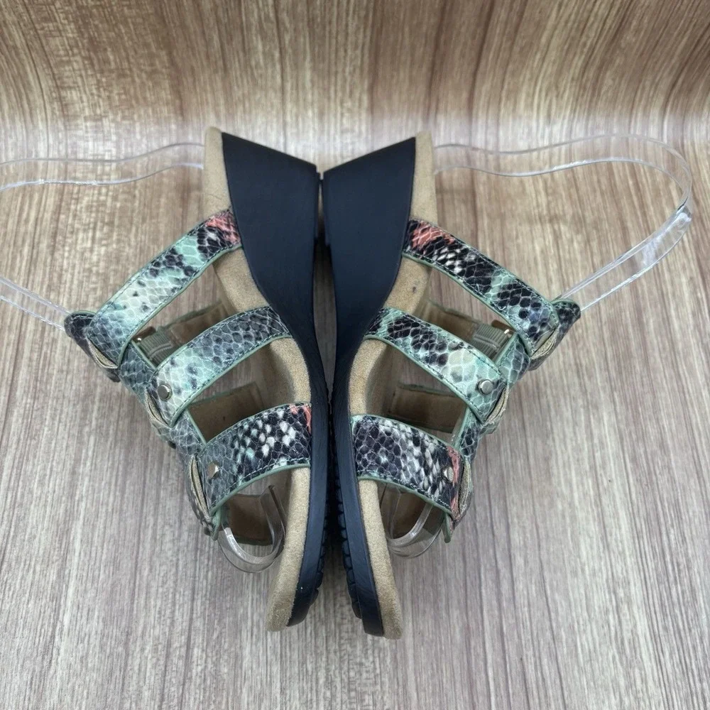 Vionic Wedge Sandals Multi‎ Snakeskin Women Size 6 Adjustable Straps Orthaheel
